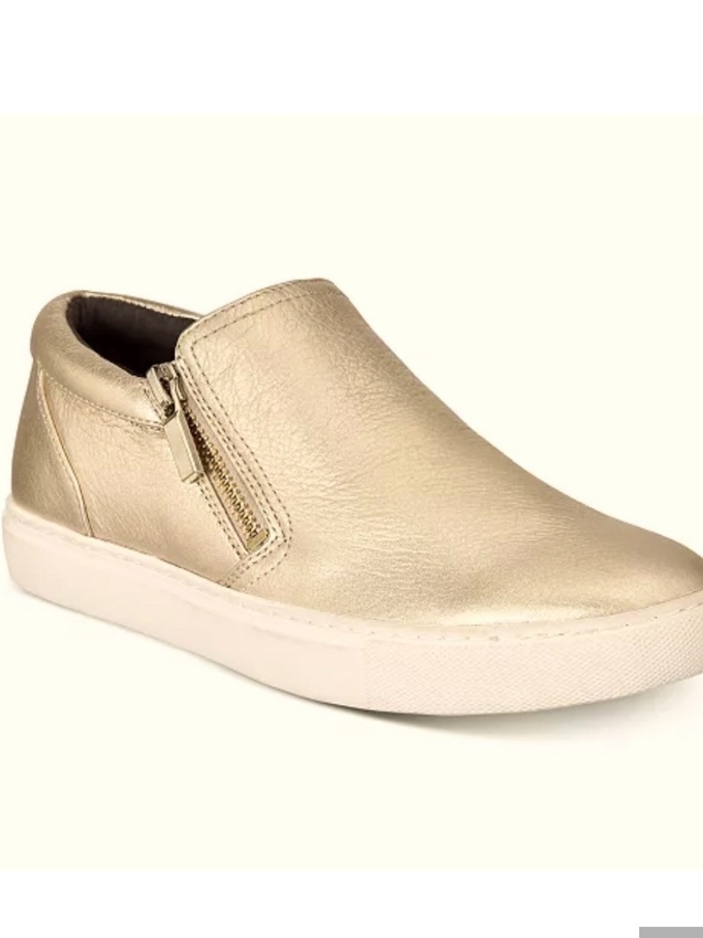 Gentle Souls Metallic Gold Leather Slip On Sneakers With Zipper Details Size 10